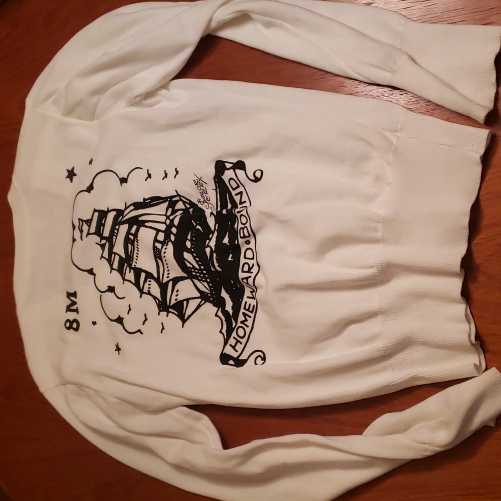 White V neck cardigan with black buttons long sleeves
